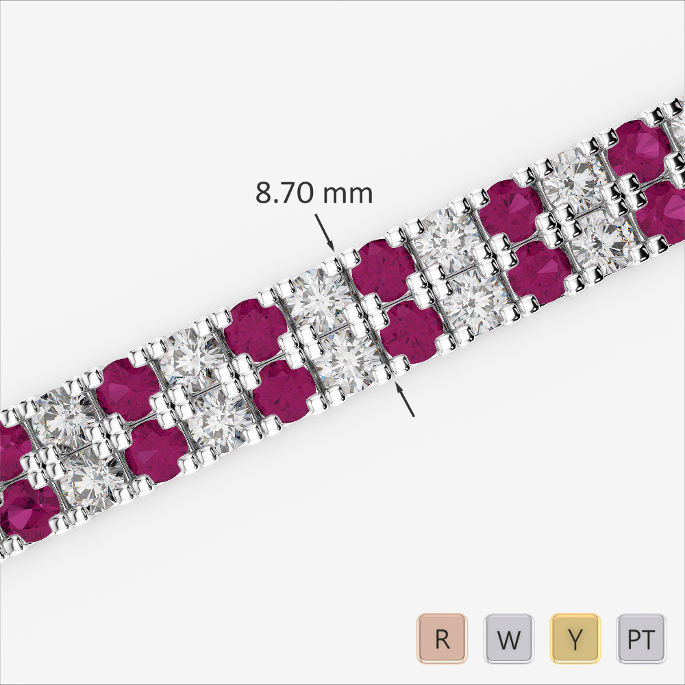 Double Row Round Cut Diamond & Ruby Bracelet 0757