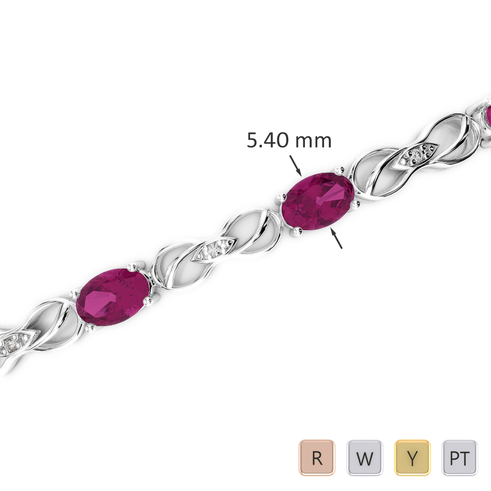 Oval Shape Ruby & Round Cut Diamond Bracelet 0760