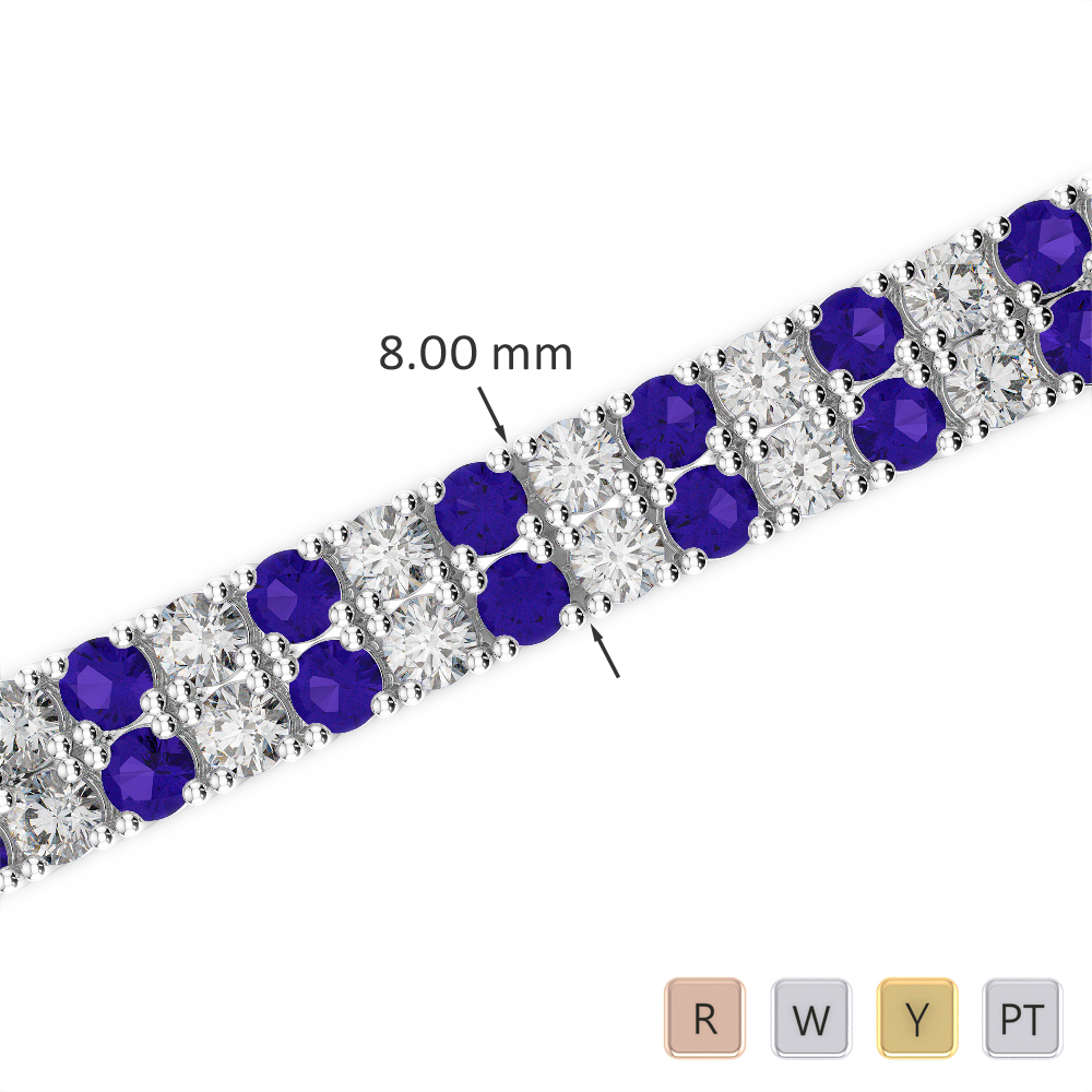 Double Row Round Cut Tanzanite & Diamond Bracelet 0745