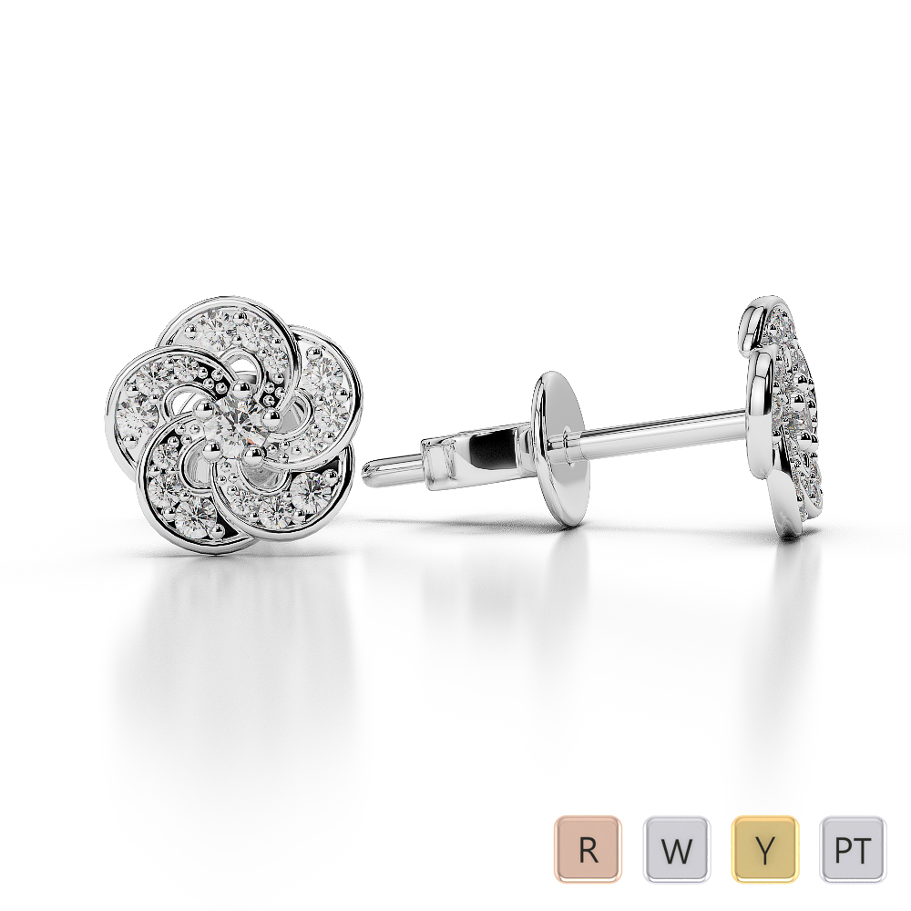 Flower Shape Diamond Cluster Earrings 0464