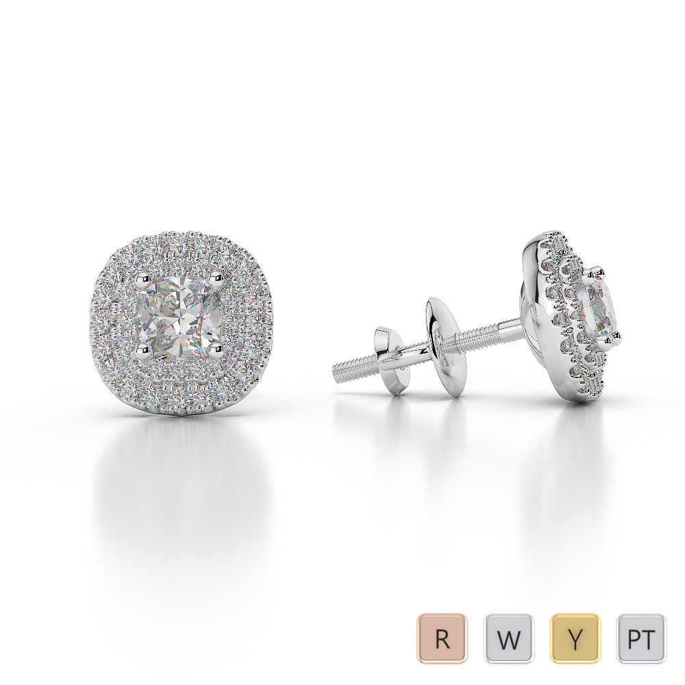 Round Cut Diamond Halo Earrings 0488
