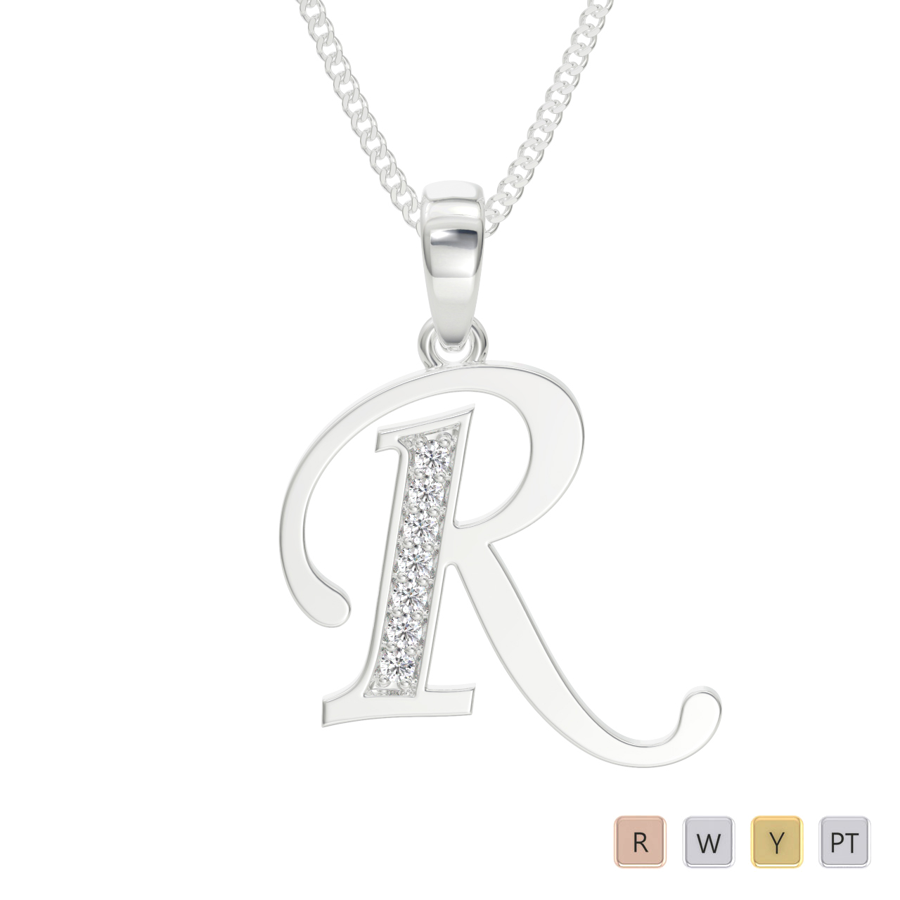 7 Stone Diamond Initial Necklaces 0599