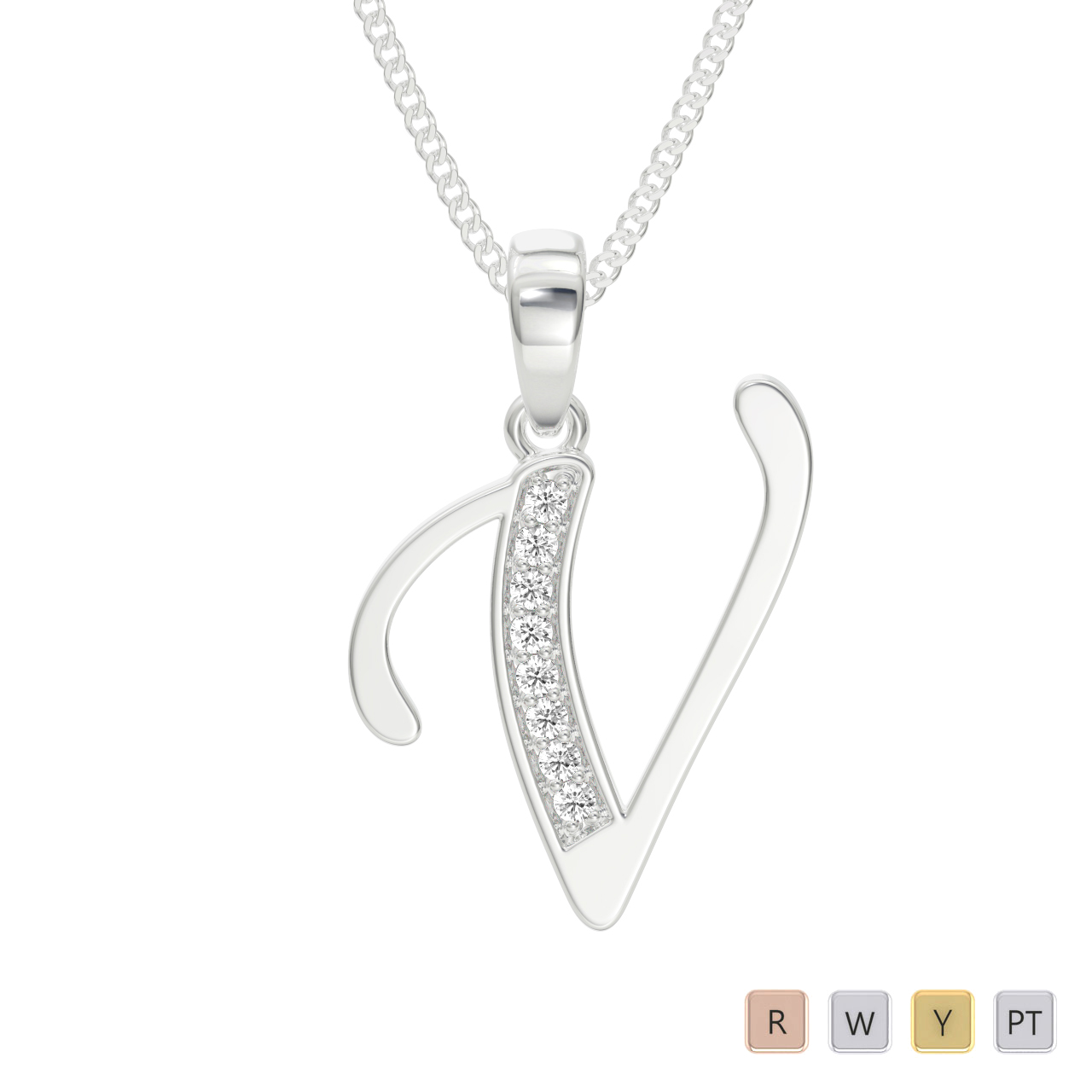 Prong Set Diamond Initial Necklaces 0603