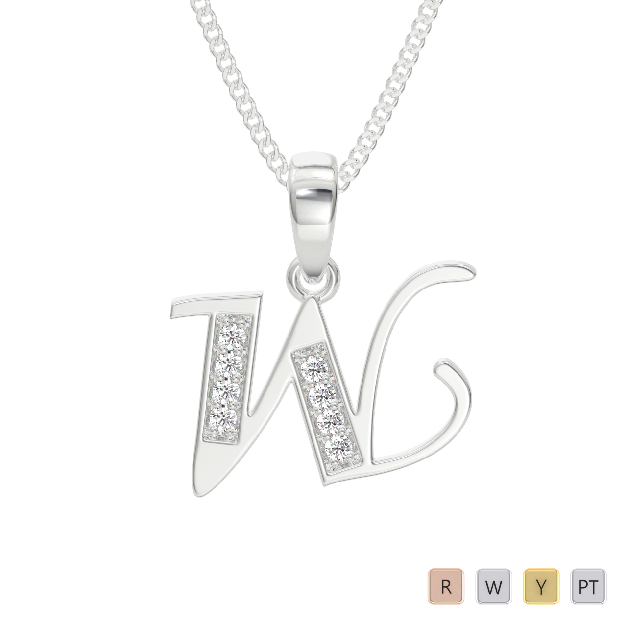 Round Cut Diamond Initial Necklaces 0604