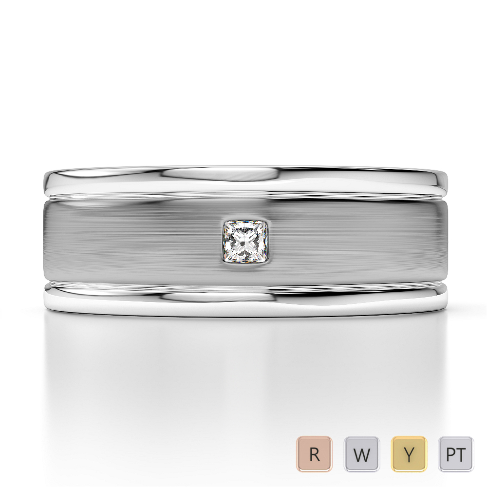 6MM Princess Cut 1 Stone Diamond Mens Band 0130