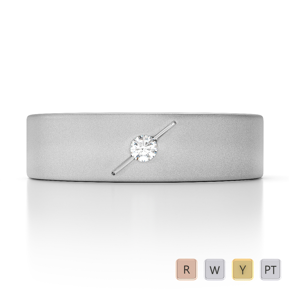 5MM Flush Set 1 Stone Diamond Mens Wedding Ring 0137