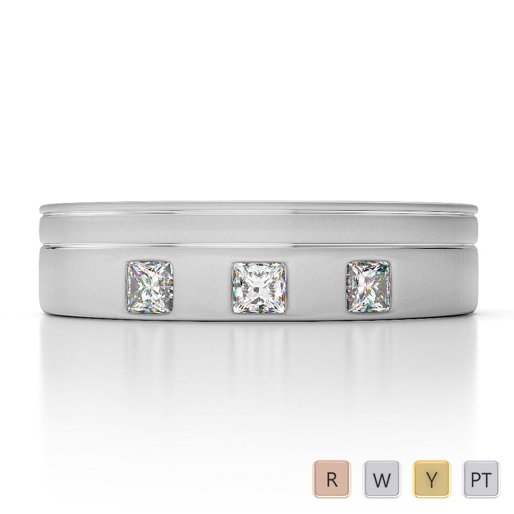 5 MM Flush Set Three Stone Diamond Mens Wedding Ring 0153