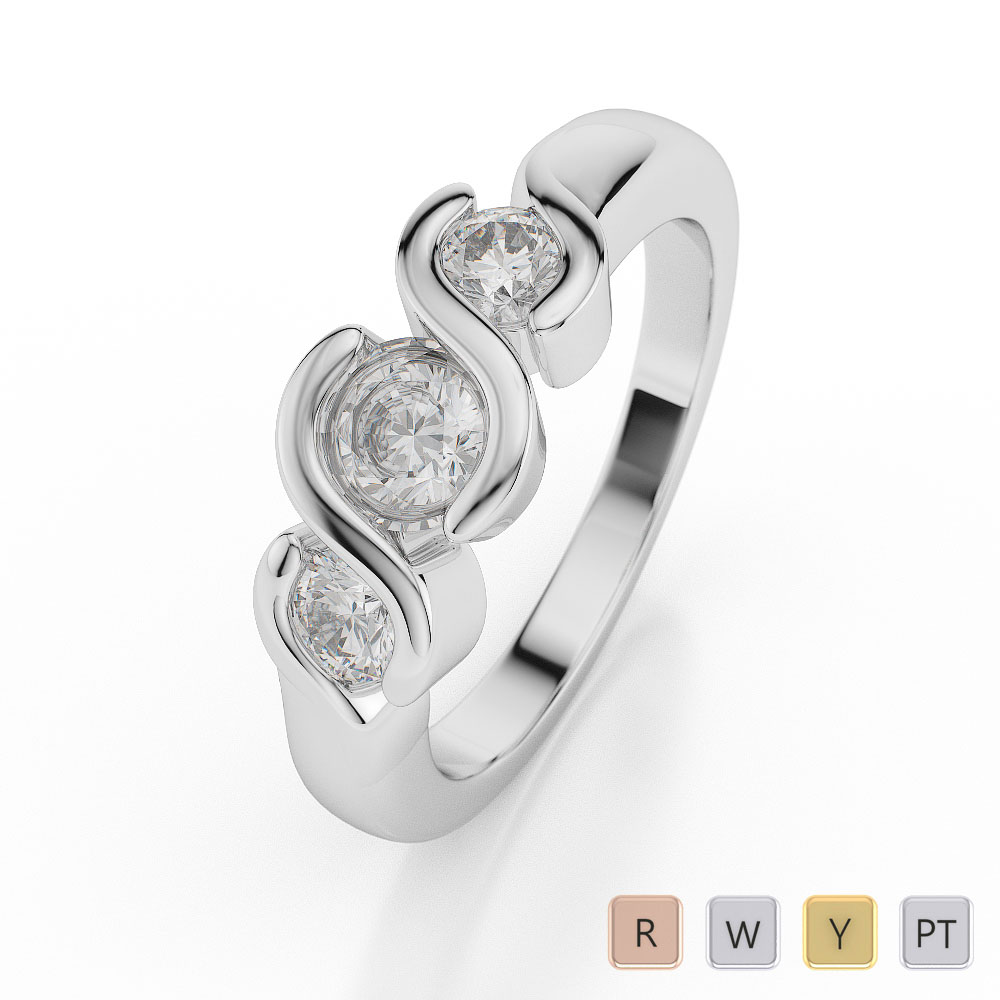 Half Bezel Set Trilogy Diamond Three Stone Engagement Ring 0058