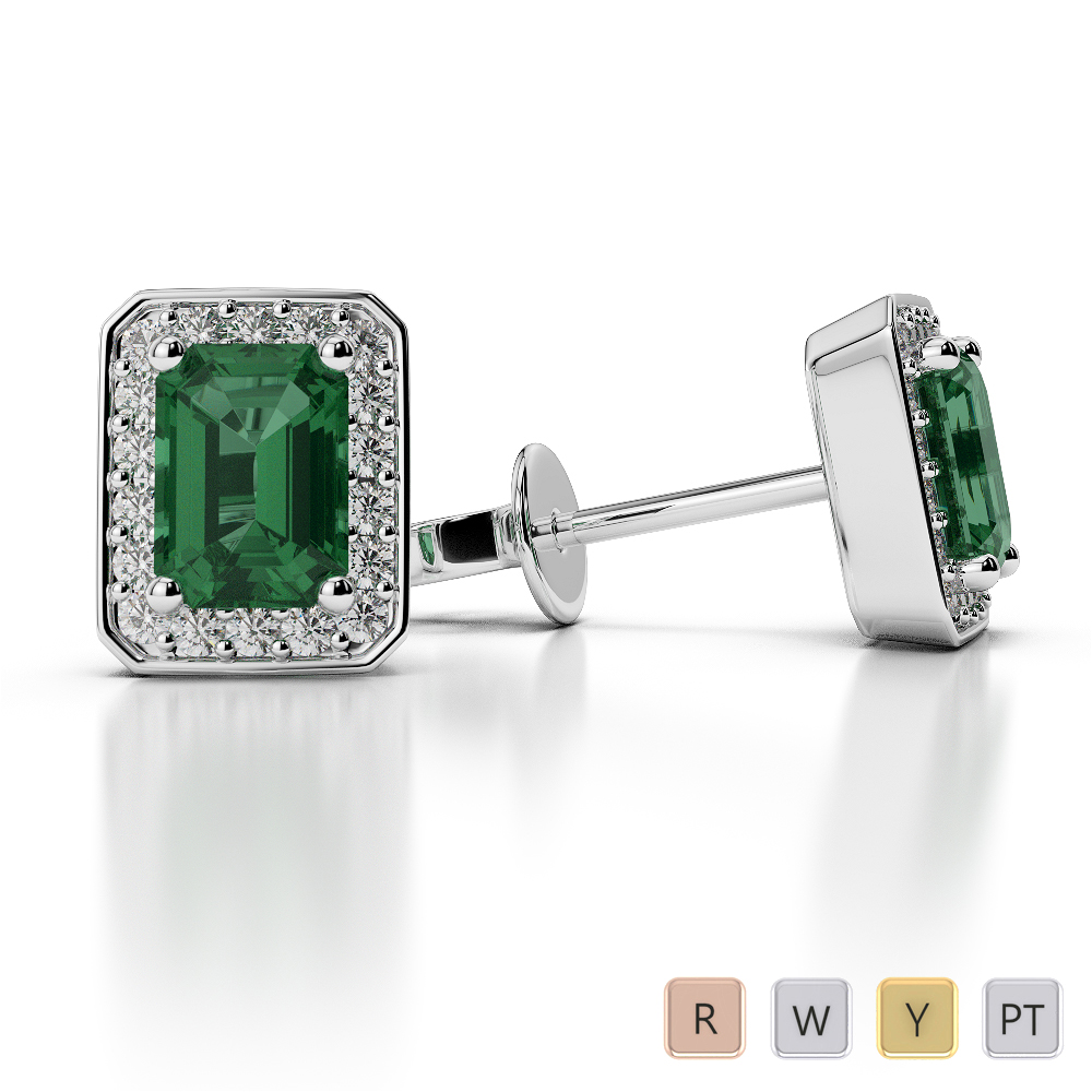 Emerald Earrings With Round Cut Diamond 0468