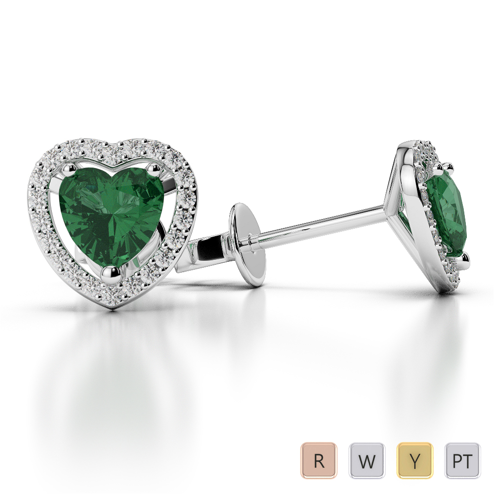 Heart Shape Earrings With Emerald & Diamond 0471