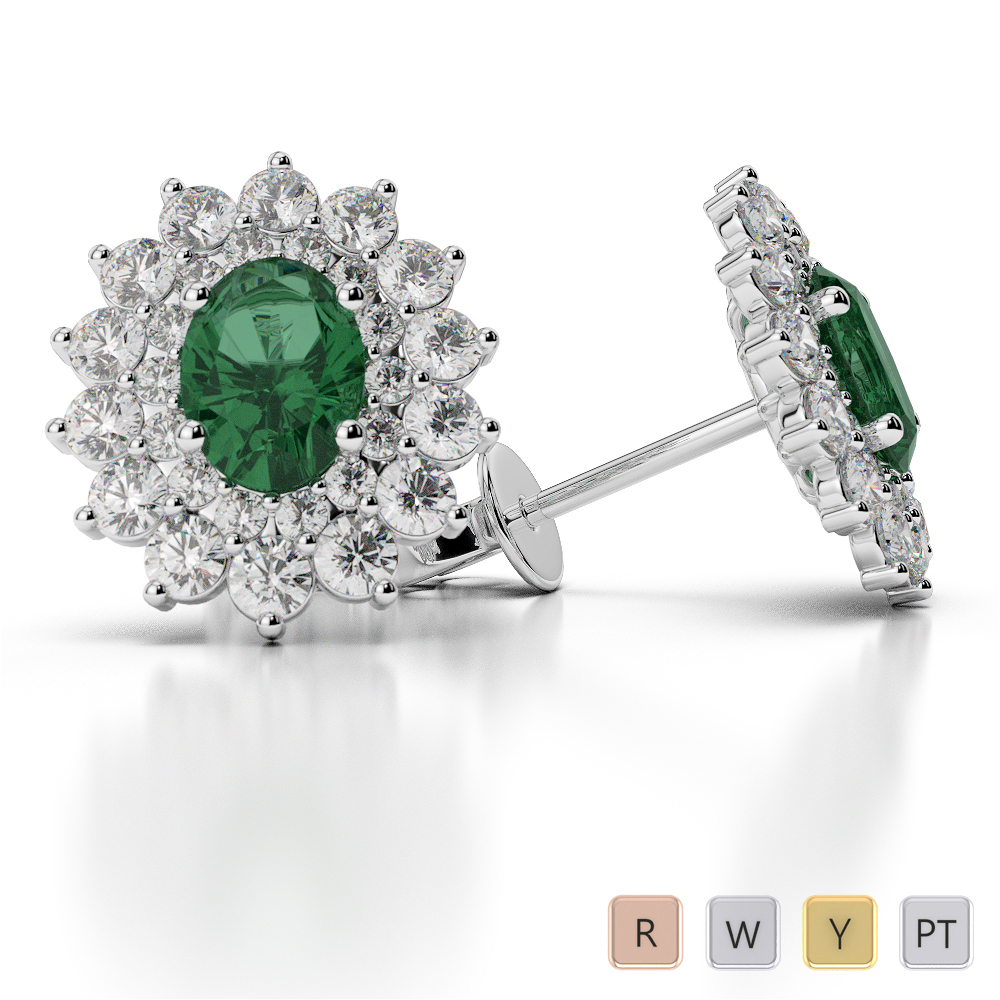 Emerald Earrings With Round Cut Diamond 0478
