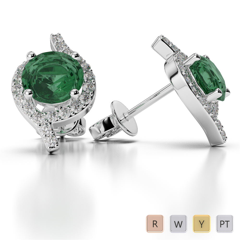 Prong Set Emerald Earrings With Diamond 0481