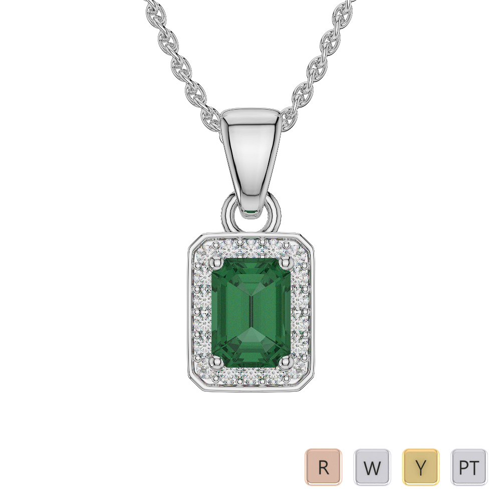 Emerald Necklaces With Round Cut Diamond 0561
