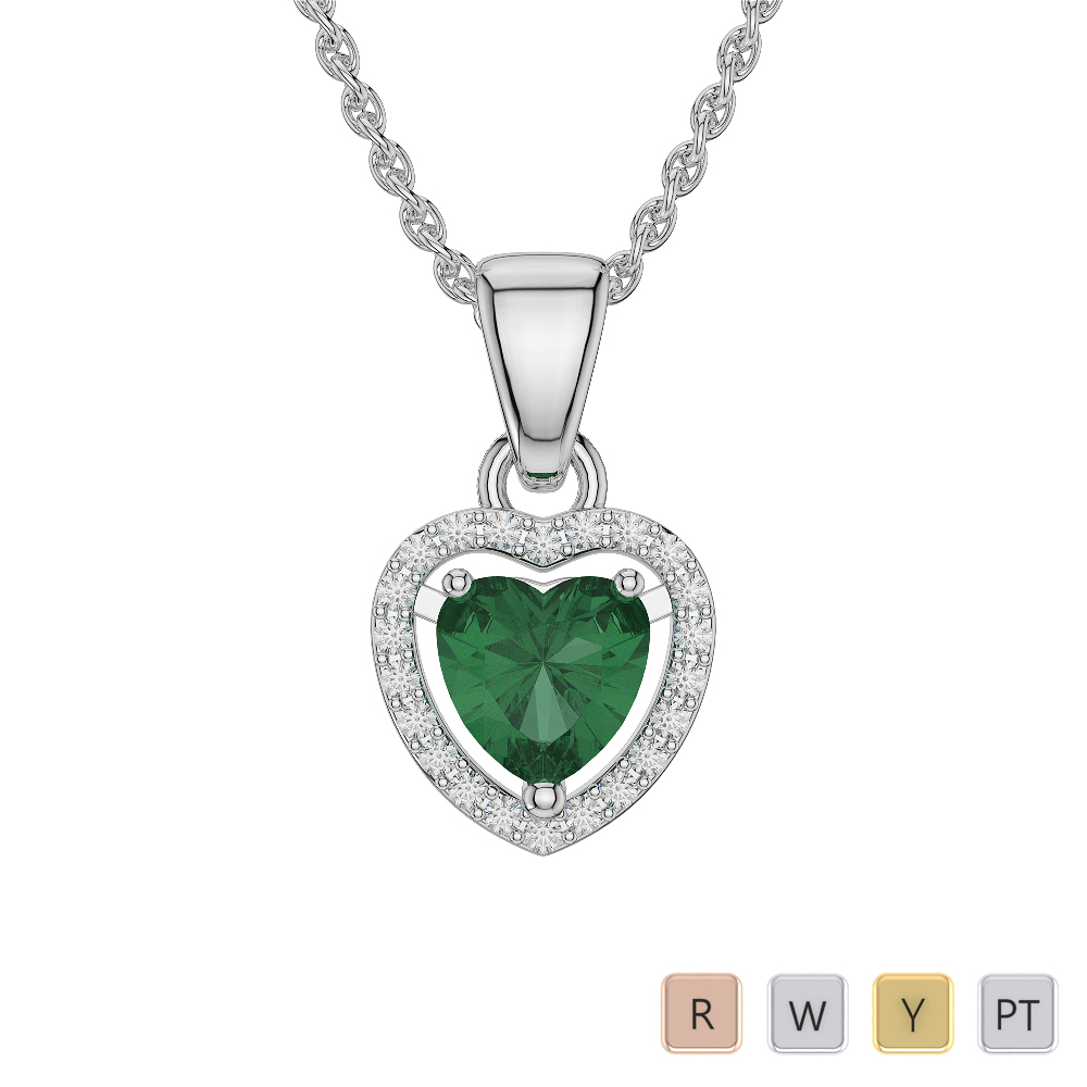 Heart Shape Necklaces With Emerald & Diamond 0564