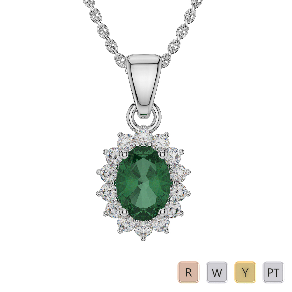 Oval Shape Emerald and Diamond Necklaces 0569