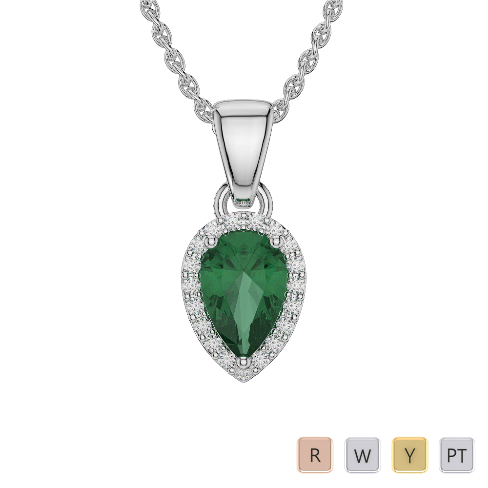 Pear Shape Emerald and Diamond Necklaces 0572