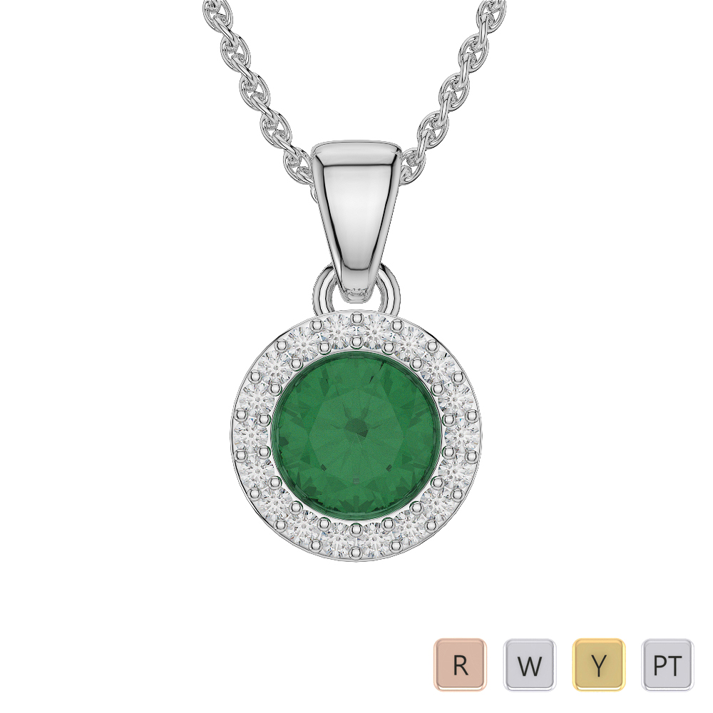 Round Shape Emerald and Diamond Necklaces 0573