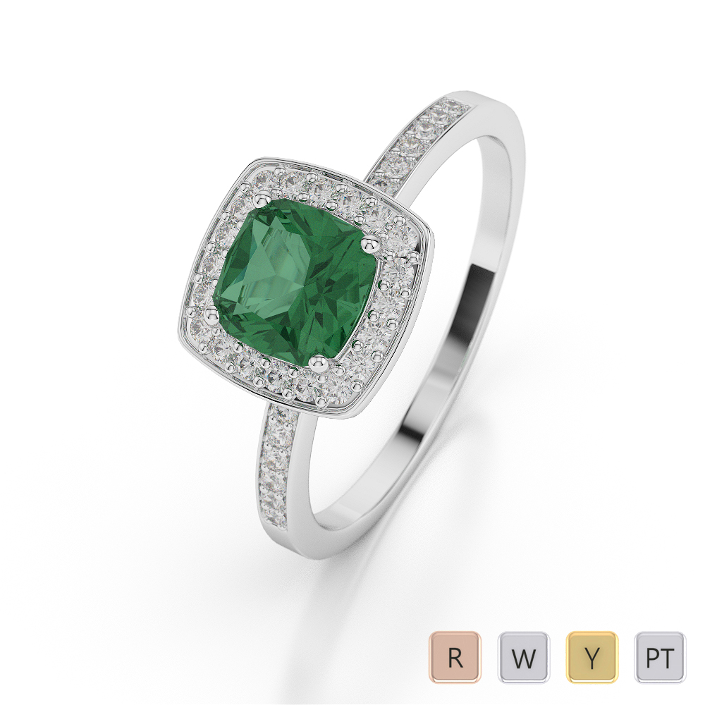 Cushion Shape Emerald and Diamond Engagement Ring 0039