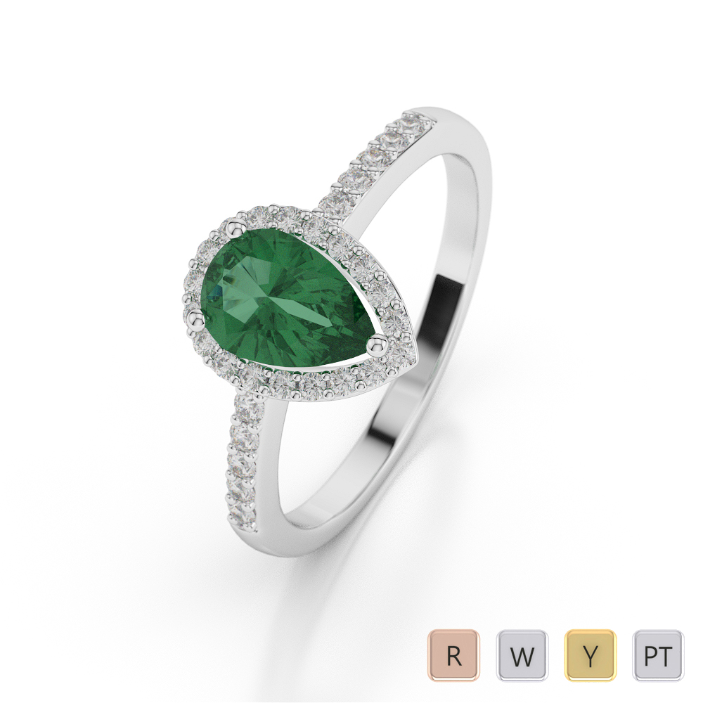 Pear Shape Emerald and Diamond Engagement Ring 0052