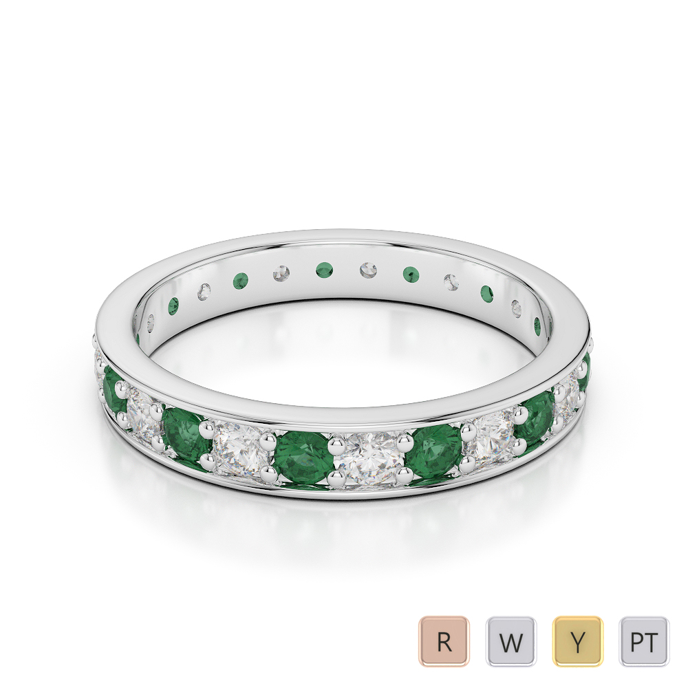 3MM Prong Set Emerald and Diamond Full Eternity Ring 0358