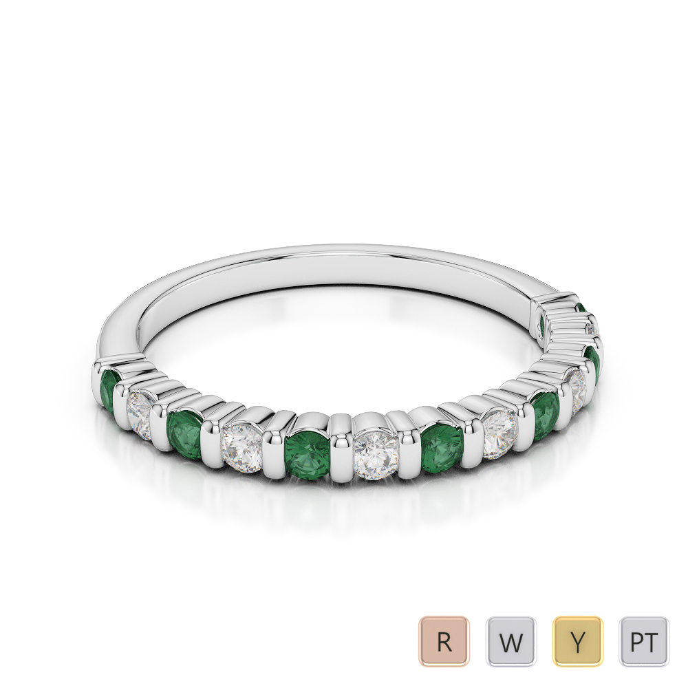 2MM Round Cut Emerald and Diamond Half Eternity Ring 0373