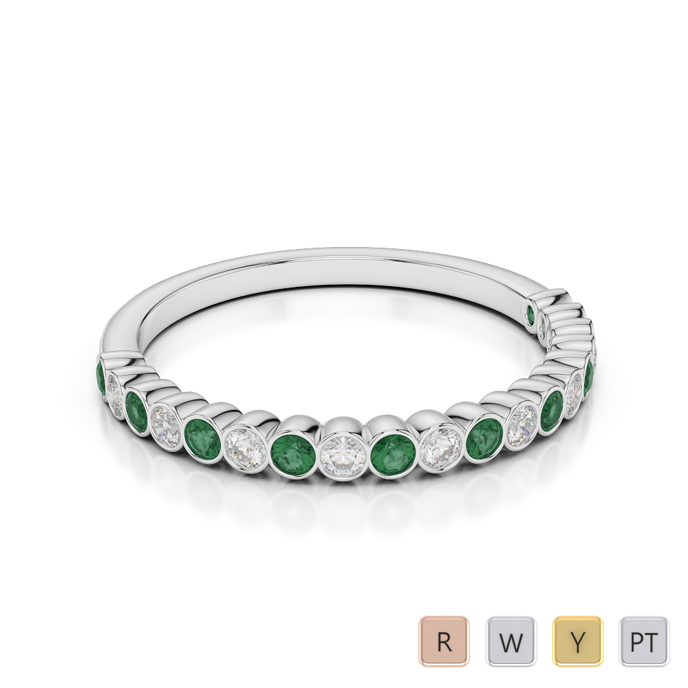 2MM Bezel Diamond Half Eternity Ring With Emerald 0379