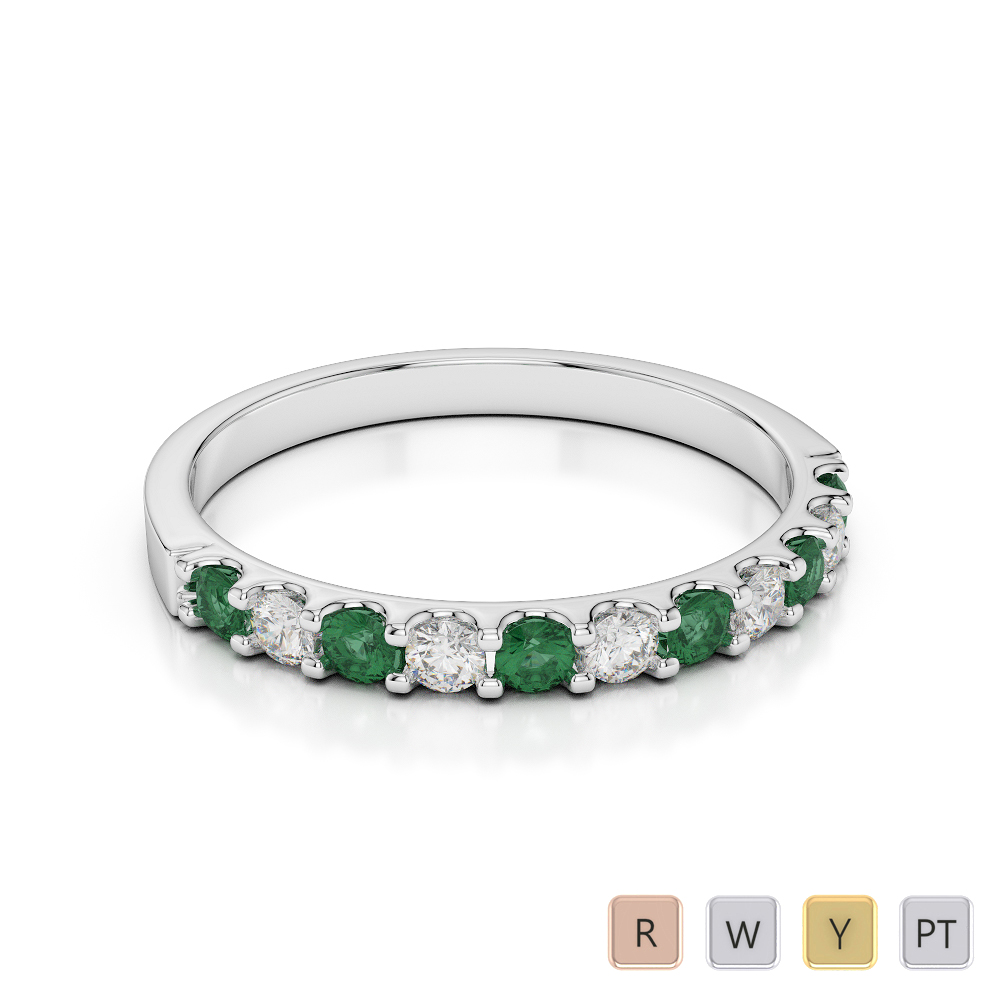 2MM Claw Set Diamond Half Eternity Ring With Emerald 0385