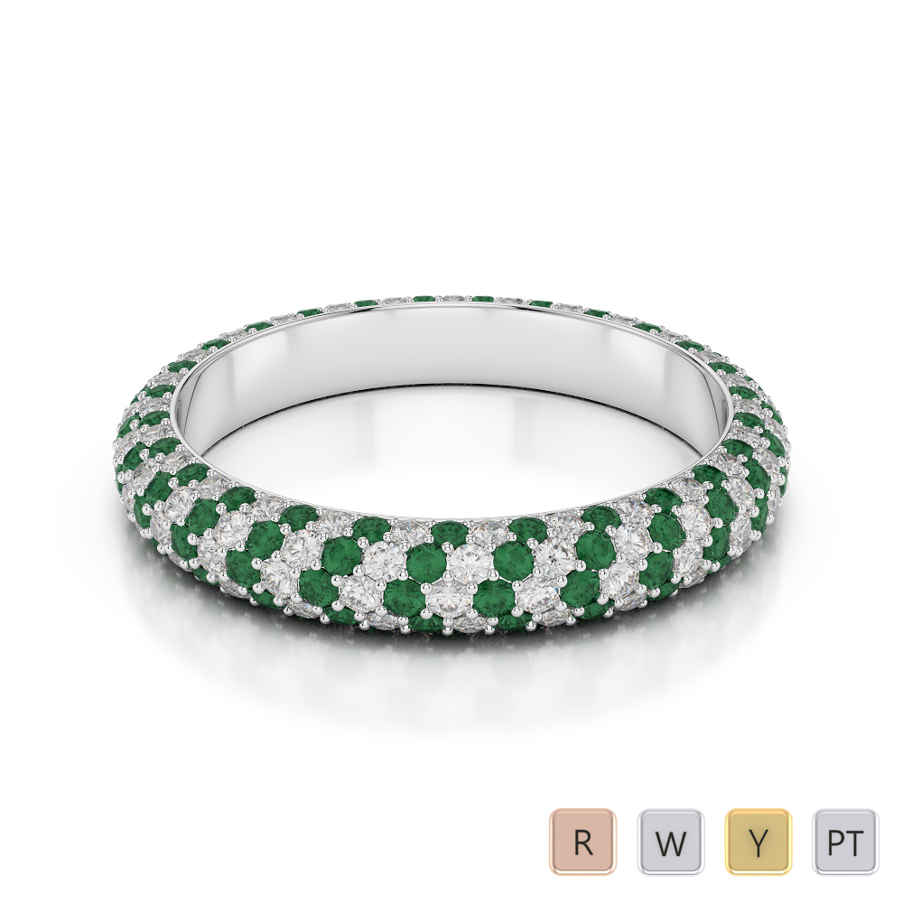 4 MM Prong Set Diamond & Emerald Full Eternity Ring 0394