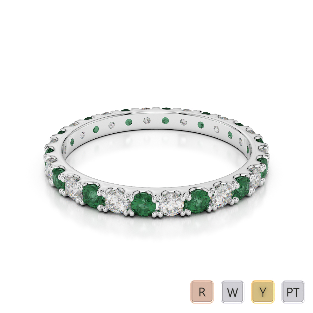 2 MM Claw Set Diamond Full Eternity Ring With Emerald 0398