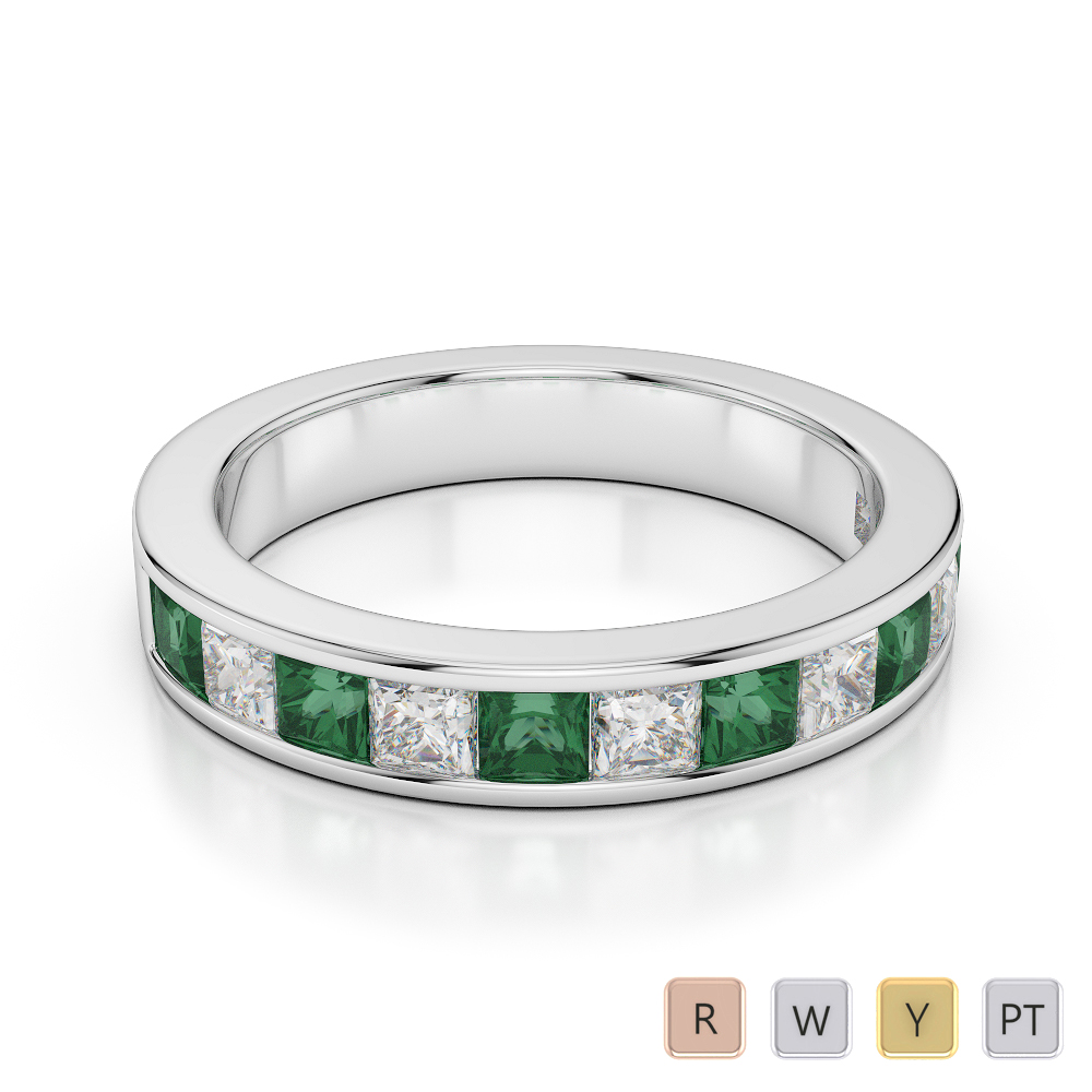 4 MM Princess Cut Emerald Half Eternity Ring With Diamond 0415