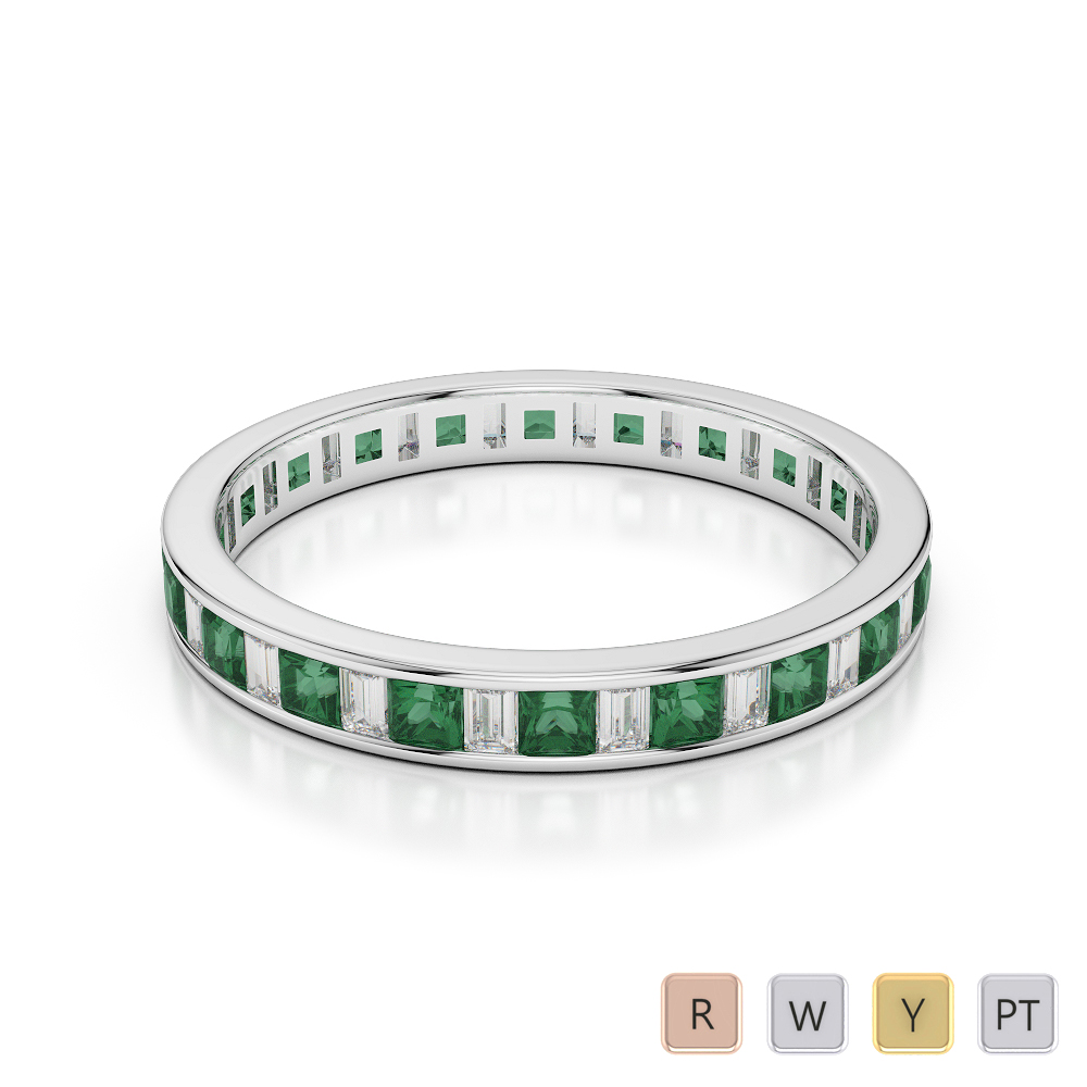 3 MM Princess Emerald & Baguette Cut Diamond Full Eternity Ring 0418