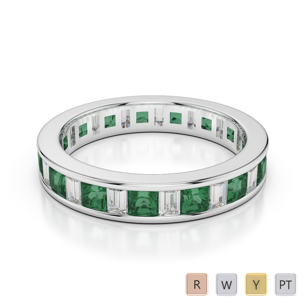4 MM Princess Emerald & Baguette Cut Diamond Full Eternity Ring 0419