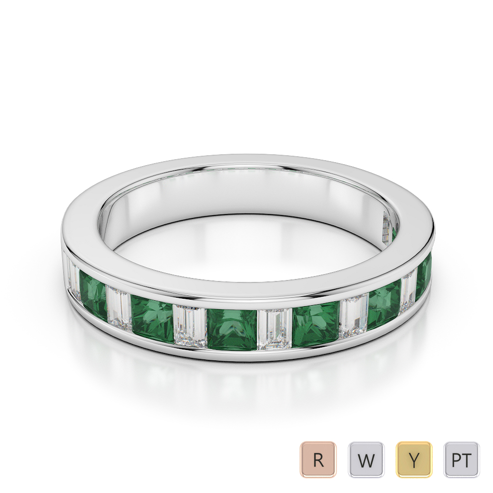 4 MM Princess Emerald & Baguette Cut Diamond Half Eternity Ring 0421