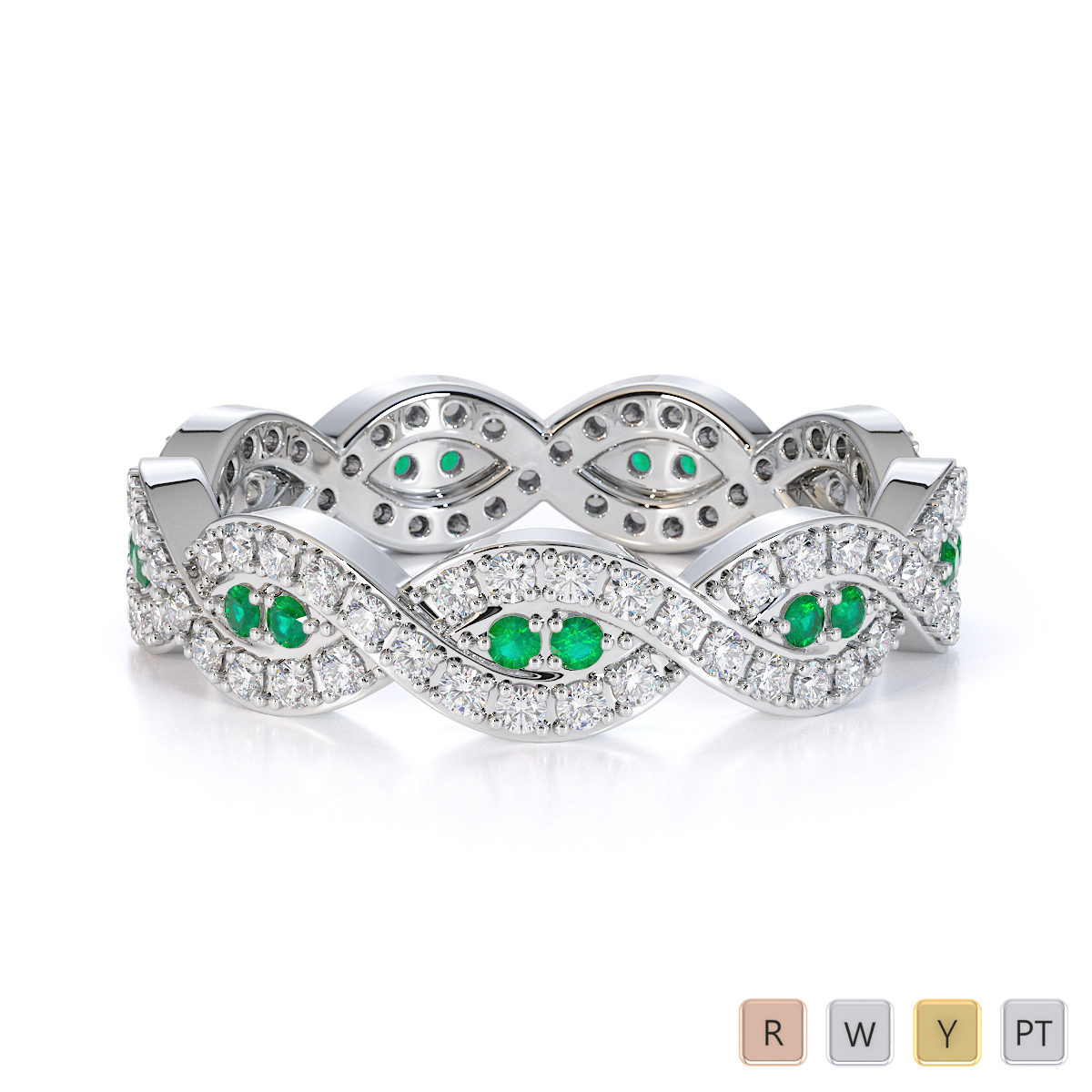 Prong Set Emerald and Diamond Full Eternity Ring 0422