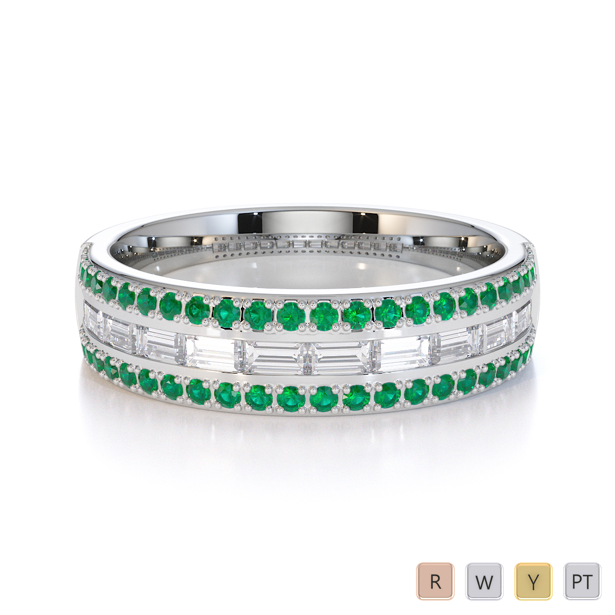 Channel Set Diamond & Prong Set Emerald Half Eternity Ring 0433