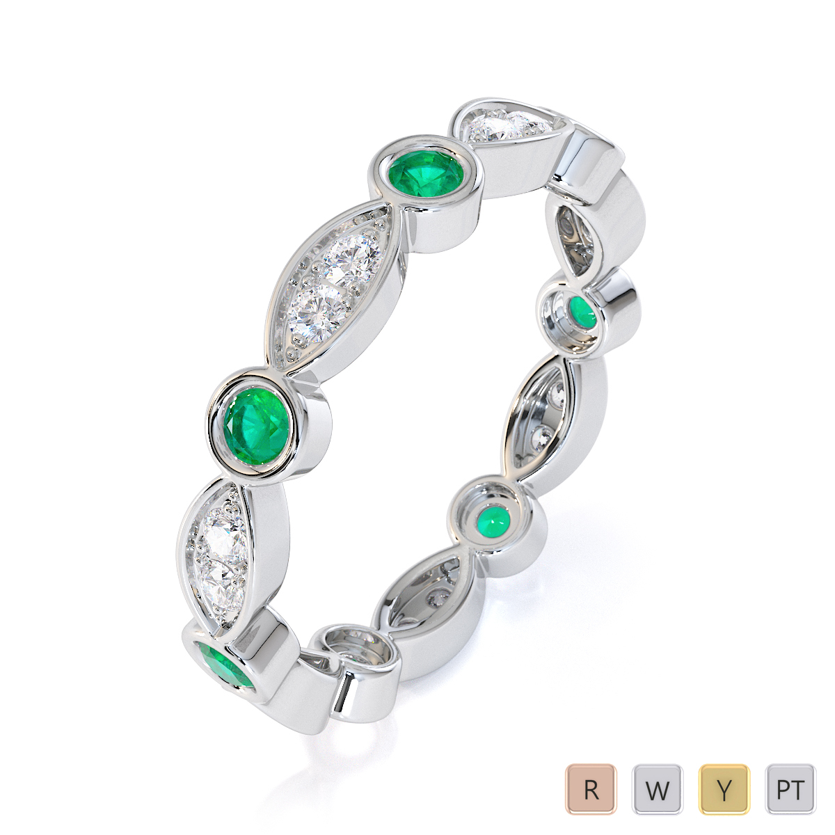 Bezel Set Emerald & Prong Set Diamond Full Eternity Ring 0434