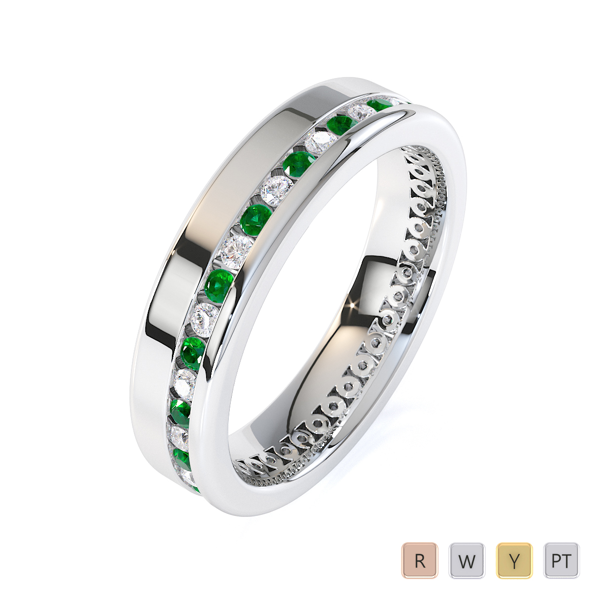 Round Cut Diamond and Emerald Full Eternity Ring 0438