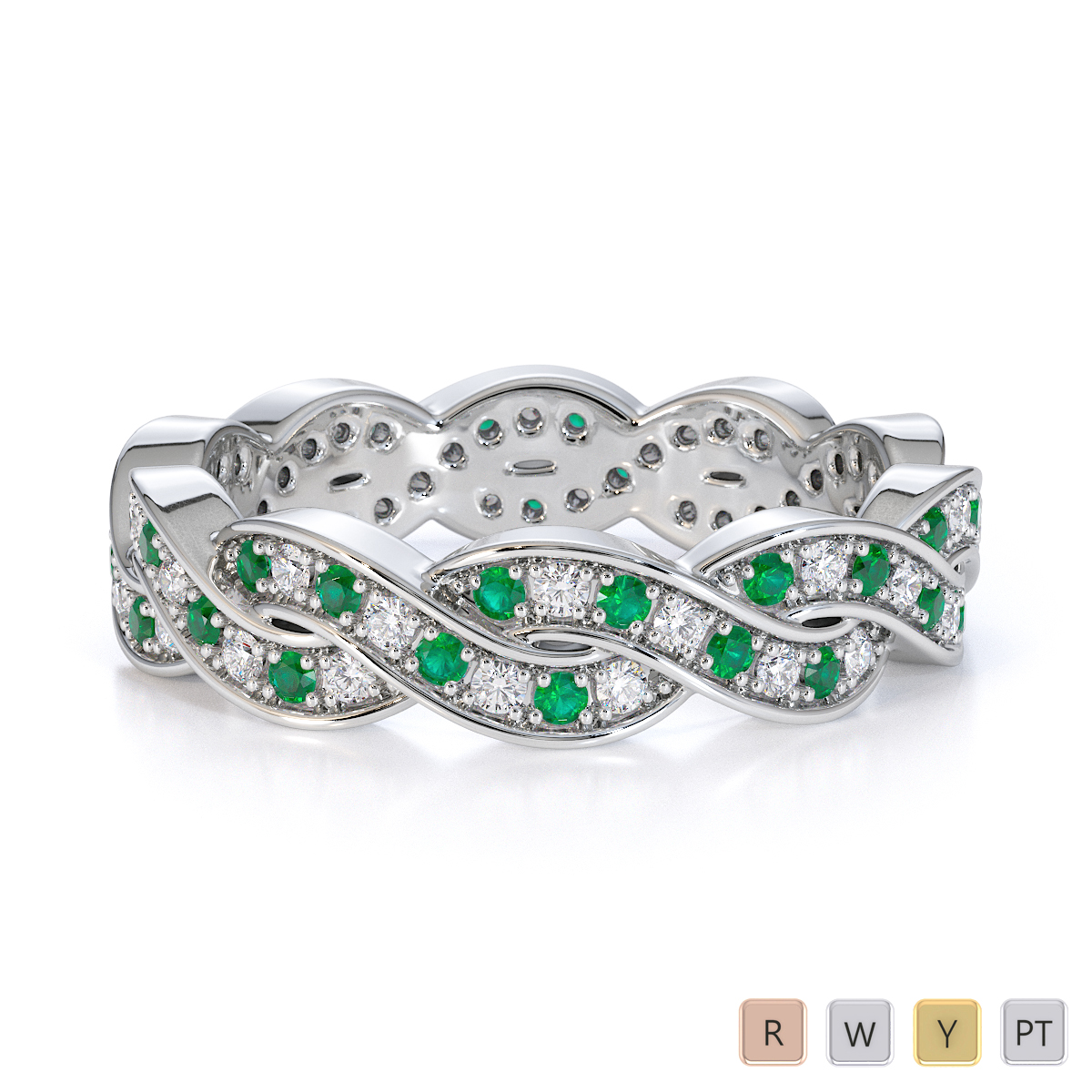 Prong Set Emerald and Diamond Full Eternity Ring 0444