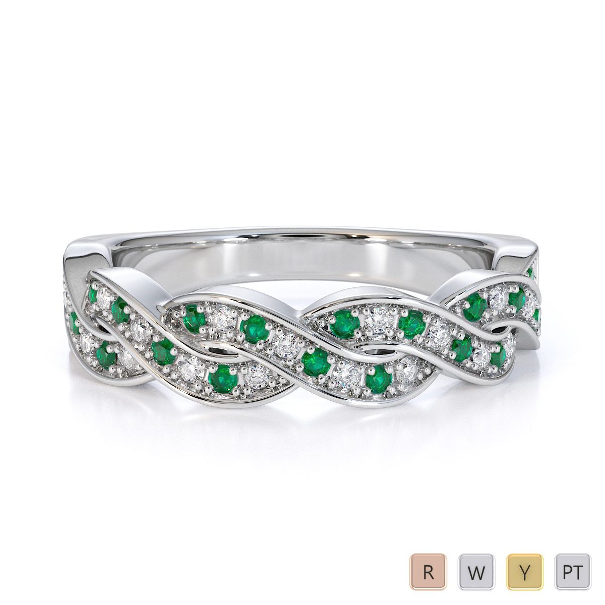 Round Cut Emerald Half Eternity Ring With Diamond 0445