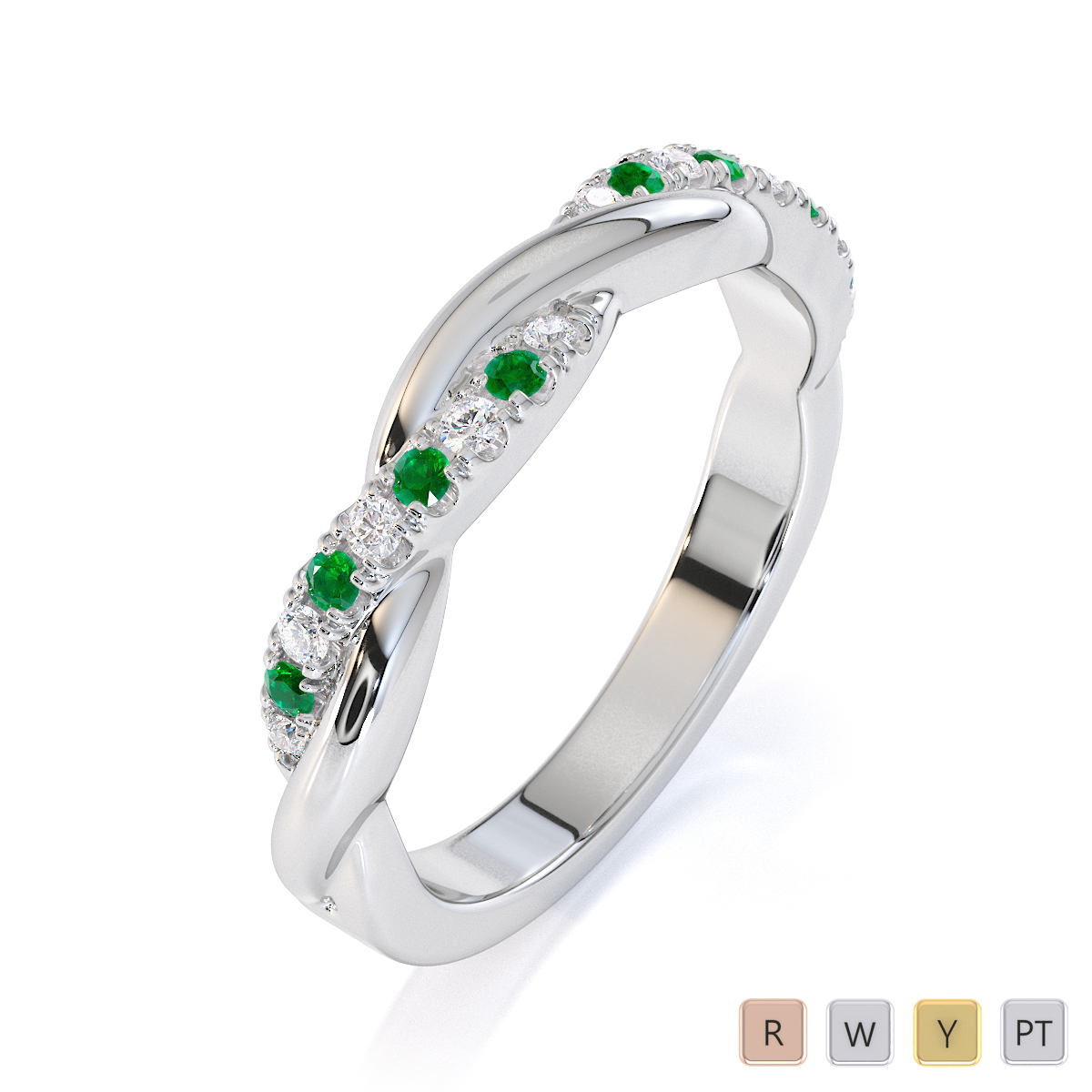 Prong Set Emerald Half Eternity Ring With Diamond 0447