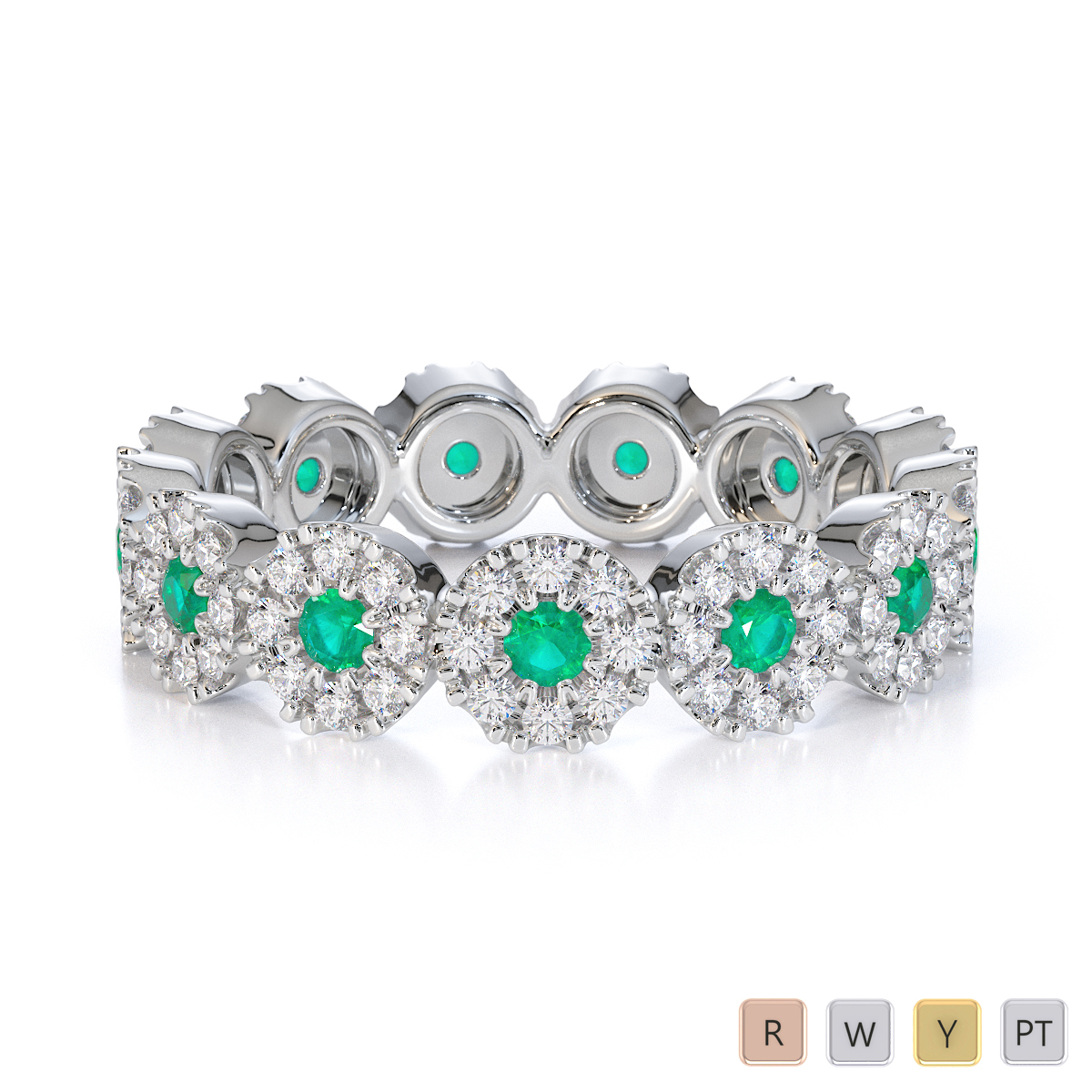 Prong Set Emerald and Diamond Full Eternity Ring 0454