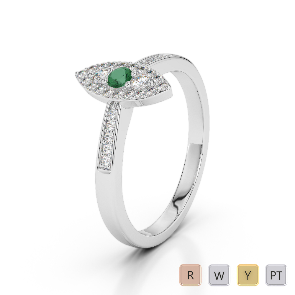Prong Set Emerald and Diamond Engagement Ring 0223
