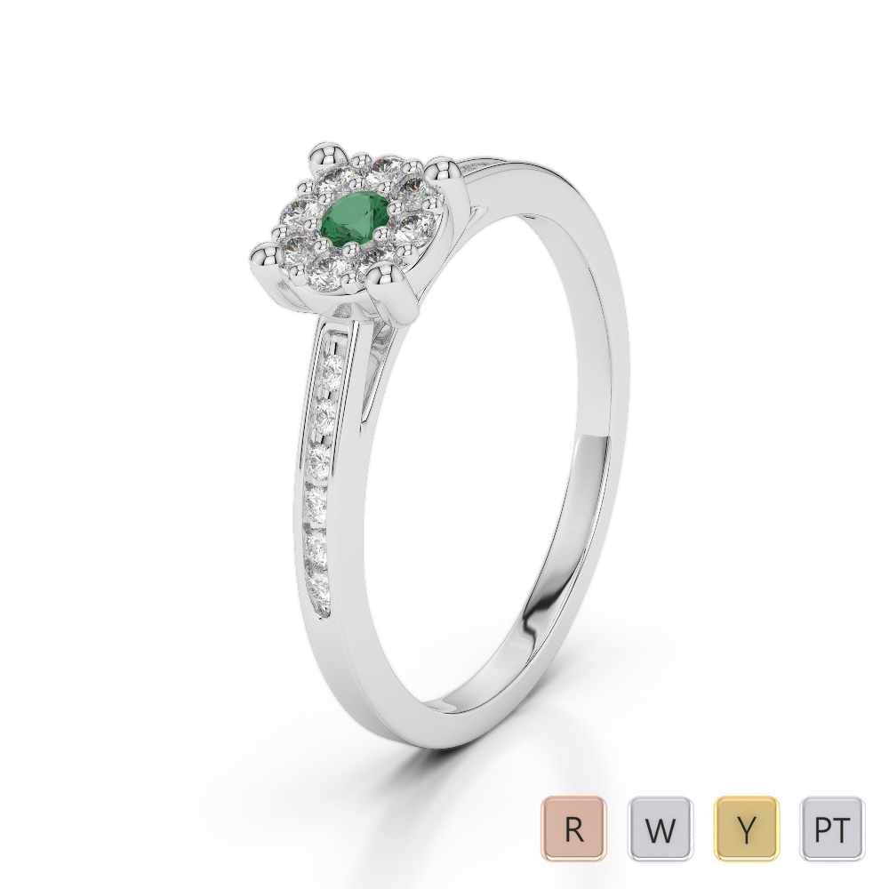Round Cut Emerald and Diamond Engagement Ring 0225