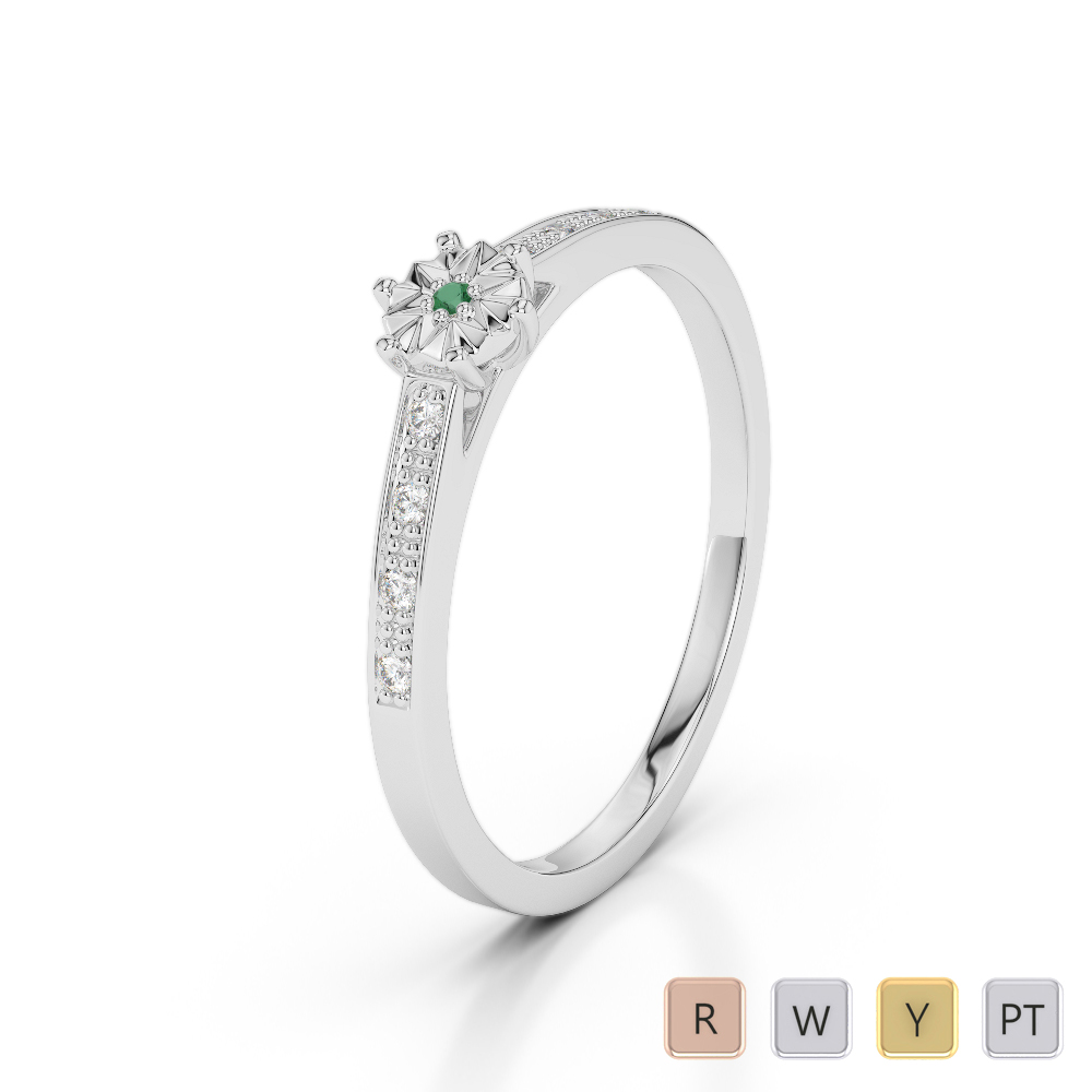 9 Stone Round Cut Emerald & Diamond Engagement Ring 0229