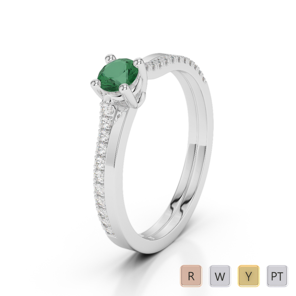 Claw Set Emerald Engagement Ring With Diamond 0232
