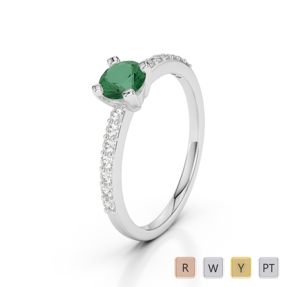 Four Prong Set Emerald and Diamond Engagement Ring 0235