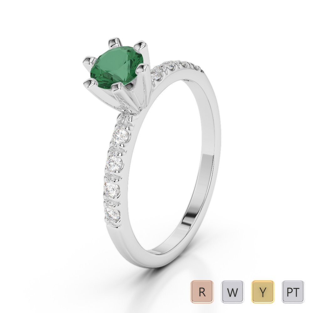 6 Prong Set Emerald and Diamond Engagement Ring 0238