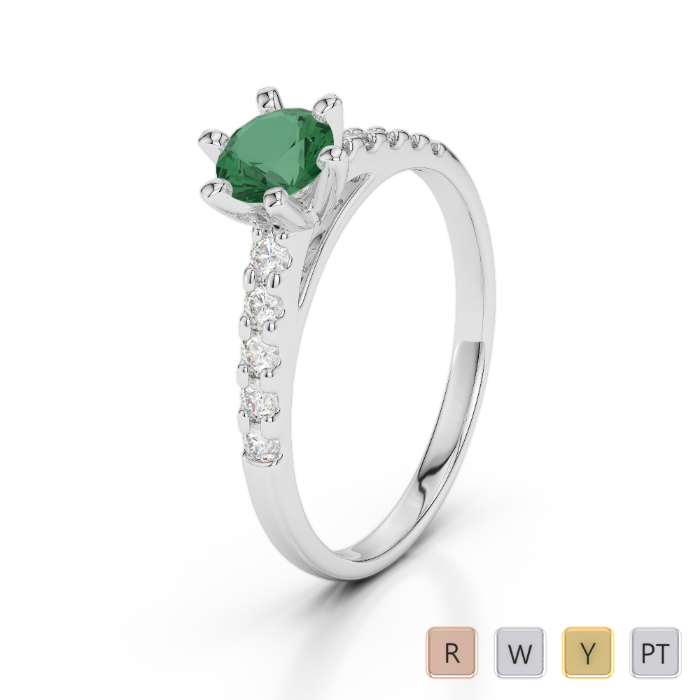 6 Prong Set Engagement Ring With Emerald & Diamond 0242