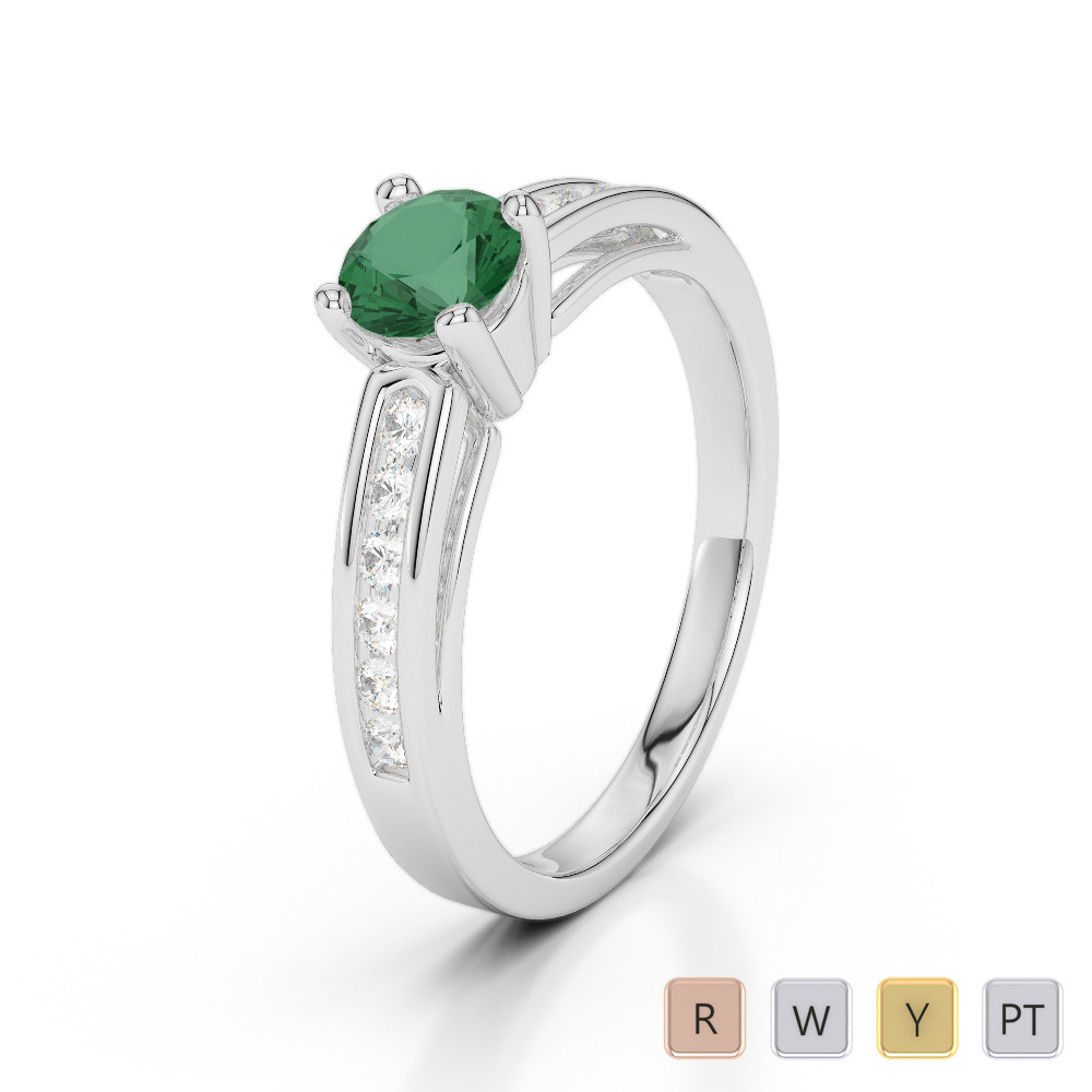 Prong Set Emerald & Channel Set Diamond Engagement Ring 0248