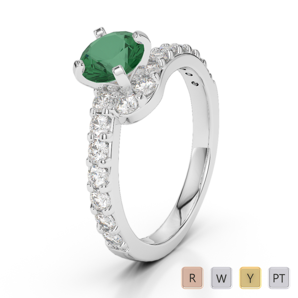 4 Prong Set Emerald Engagement Ring With Diamond 0259
